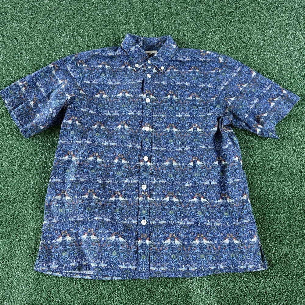 Yiume Men's Camp Hawaiian Aloha Button Shirt Size Medium Blue Floral